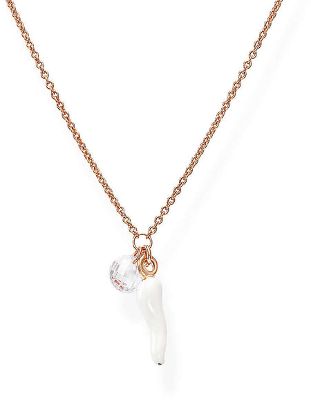 AMEN Collana Donna Rosè Cornetto Smalto Bianco e Cristallo  in Argento 925