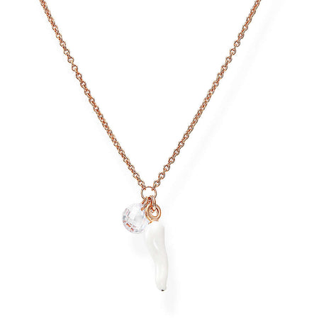 AMEN Collana Donna Rosè Cornetto Smalto Bianco e Cristallo  in Argento 925