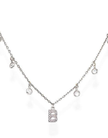 AMEN Collana Donna Lettera B con Zirconi Bianchi Pendenti