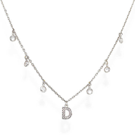 AMEN Collana Donna Lettera D con Zirconi Bianchi Pendenti