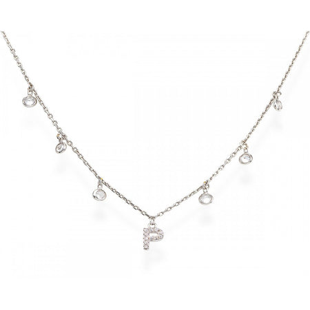 AMEN Collana Donna Lettera P con Zirconi Bianchi Pendenti