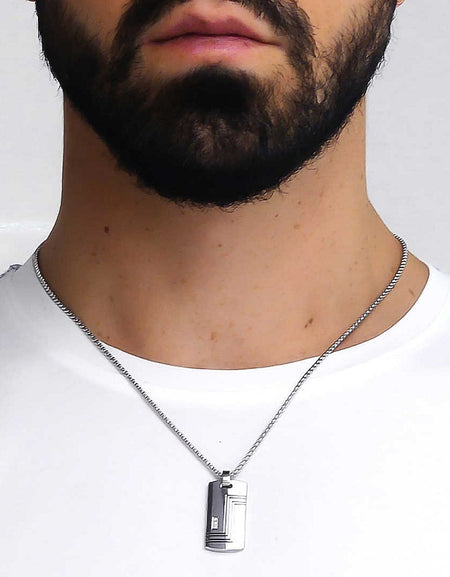 Collana Uomo BOCCADAMO MAN in Acciaio con pendente piastrina e zirconi
