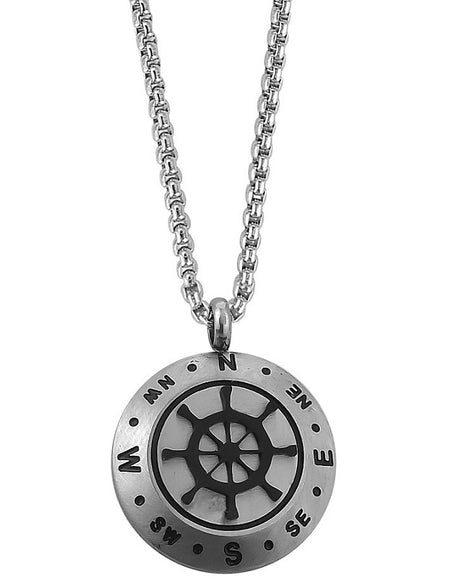 Collana Uomo BOCCADAMO MAN in Acciaio con pendente circolare e timone nero