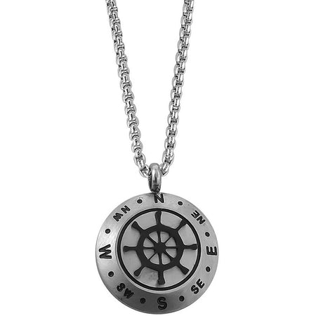 Collana Uomo BOCCADAMO MAN in Acciaio con pendente circolare e timone nero