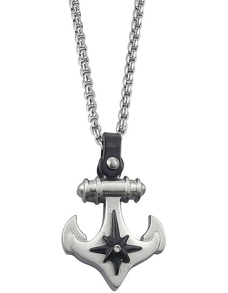 Collana Uomo BOCCADAMO MAN in acciaio e PVD con ancora decorata e zircone centrale