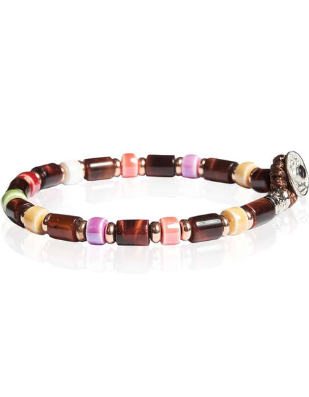 GERBA Bracciale Uomo Fashionable 07 con Occhio di Tigre Rossa e Murrine Multicolor