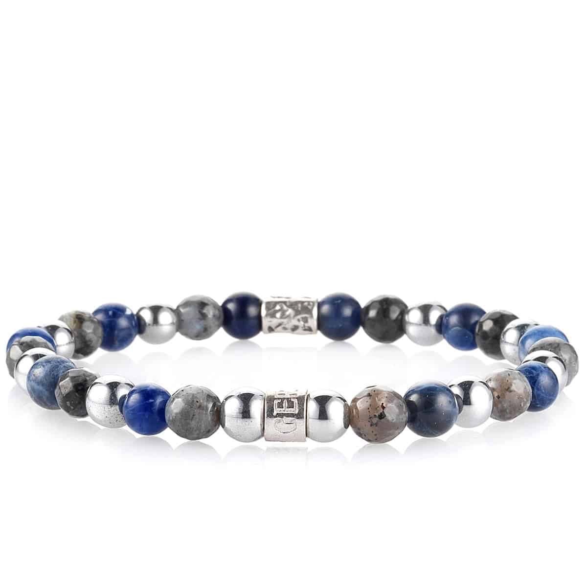 GERBA Bracciale Stone Collection Grey London con Sodalite, Labradorite, Ematite in Argento 925
