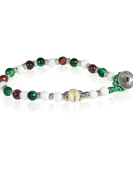 GERBA Bracciale Lab 054 in Occhio di Tigre Verde e Rosso Agata Bianca e Argento 925