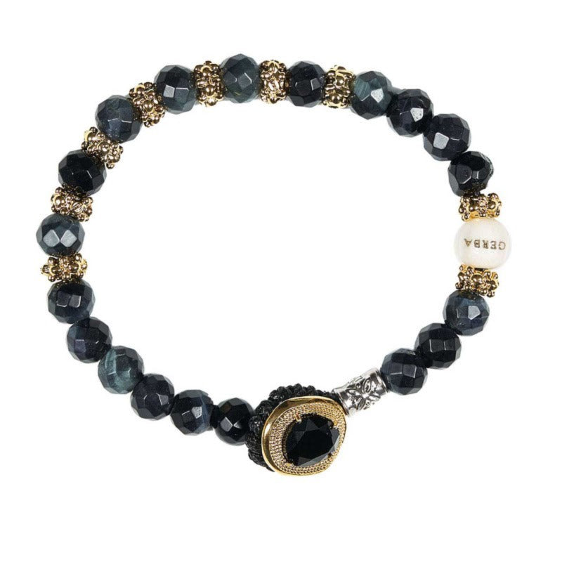 GERBA Bracciale Unisex Lab 104 con Occhio di Tigre Nero in Bronzo Dorato