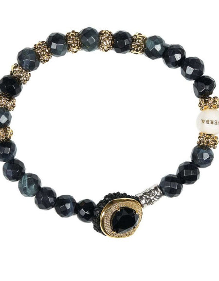 GERBA Bracciale Unisex Lab 104 con Occhio di Tigre Nero in Bronzo Dorato