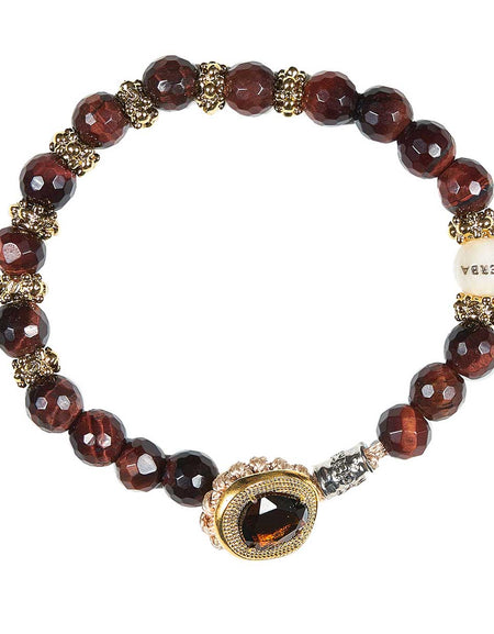 GERBA Bracciale Unisex Lab 105 con Occhio di Tigre Rossa in Bronzo Dorato