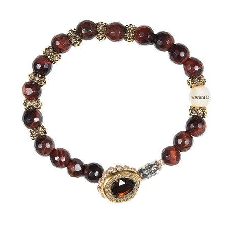 GERBA Bracciale Unisex Lab 105 con Occhio di Tigre Rossa in Bronzo Dorato
