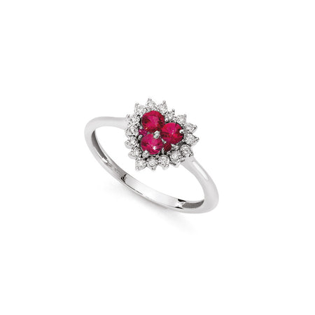 LUCE DI DONNAORO Anello Donna Cuore Regina con Diamanti Bianchi e Rubini in Oro 18 kt