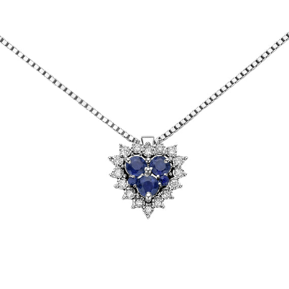 LUCE DI DONNAORO Collana Cuore di Zaffiri Blu e Diamanti Bianchi in Oro 18kt