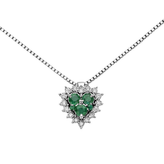 LUCE DI DONNAORO Collana Cuore di Smeraldi e Diamanti in Oro Bianco 18kt