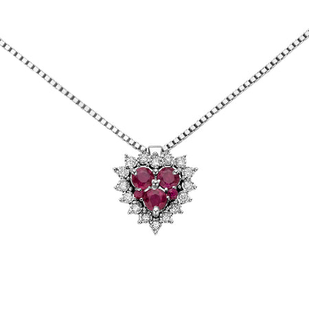 LUCE DI DONNAORO Collana Cuore di Rubini Rossi e Diamanti Bianchi in Oro 18 kt