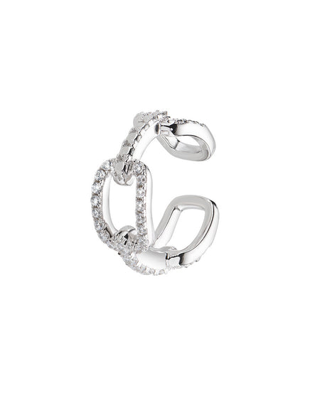 AMEN Monorecchino Ear Cuff Chain con Zirconi Bianchi in Argento 925
