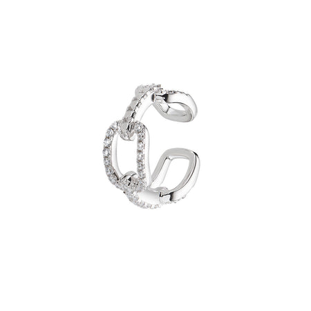 AMEN Monorecchino Ear Cuff Chain con Zirconi Bianchi in Argento 925