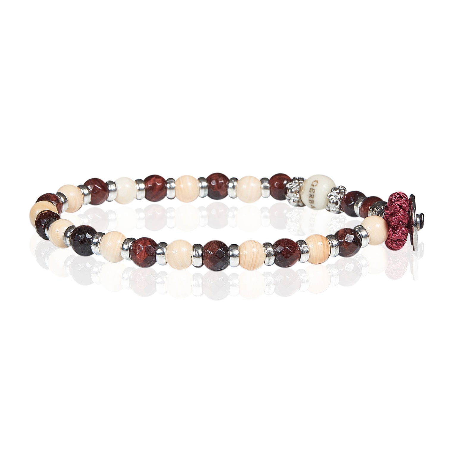 GERBA Bracciale Uomo Muslè 06 Occhio di Tigre Rosso Conchiglia e Argento 925