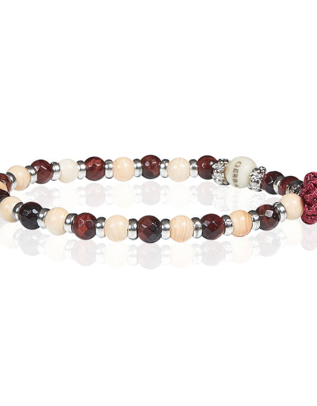 GERBA Bracciale Uomo Muslè 06 Occhio di Tigre Rosso Conchiglia e Argento 925