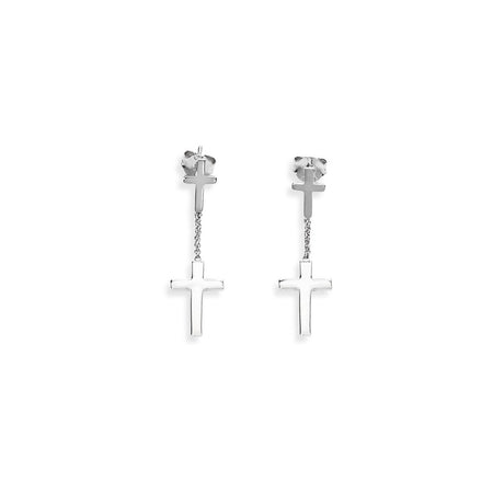 AMEN Orecchini pendenti con Doppia Croce in Argento 925