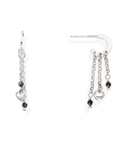 AMEN Orecchini Donna Pendenti Cuore Bombato e Pepite Nere