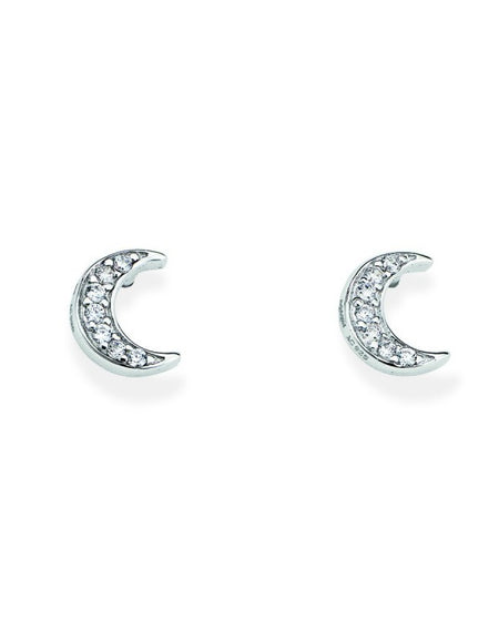 AMEN Orecchini Donna al lobo Luna con Zirconi Bianchi in Argento 925