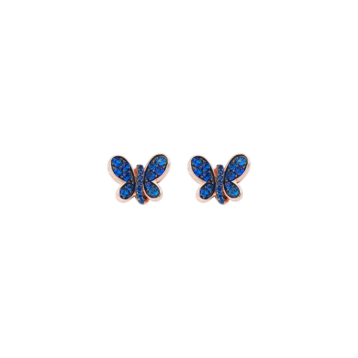 AMEN Orecchini Farfalle Rosè con Zirconi Blu in Argento 925