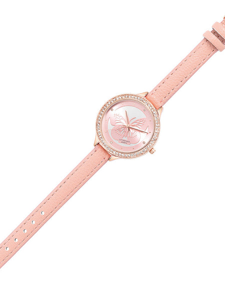 OTTAVIANI Orologio Donna Solo Tempo Farfalla con Cinturino in Pelle Rosa