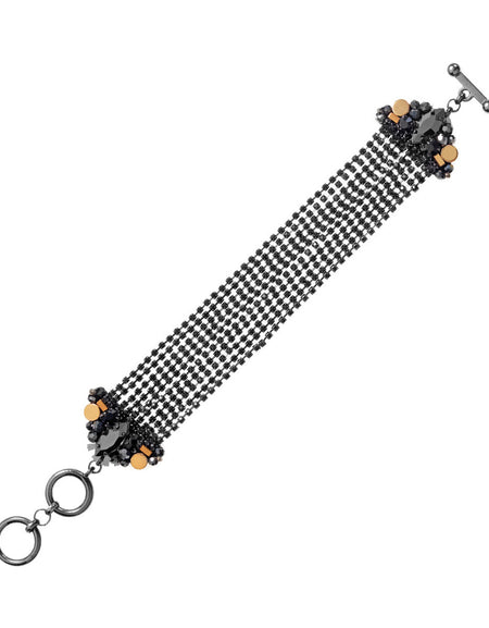 OTTAVIANI Bracciale Donna Brunito con Cristalli Neri, Perline e Strass