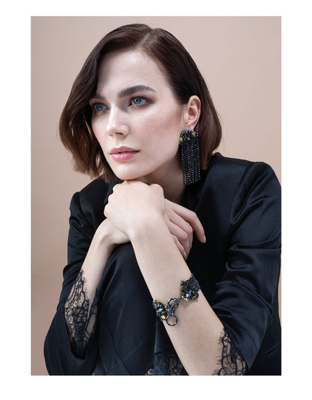 OTTAVIANI Bracciale Donna Brunito con Cristalli Neri, Perline e Strass