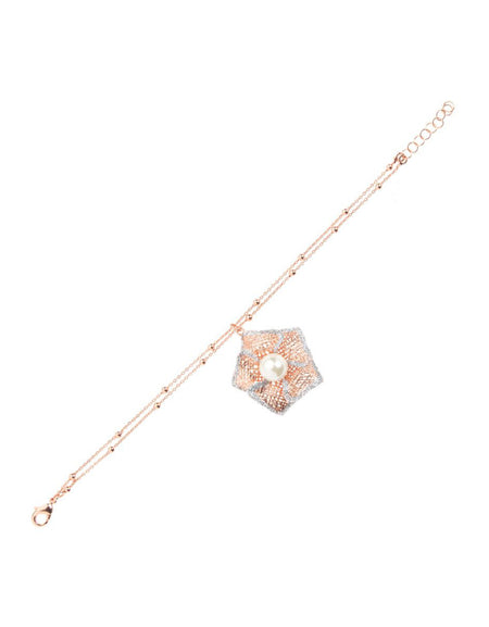 OTTAVIANI Bracciale Donna Pendente Fiore in Bronzo Rosè e Glitter Argento
