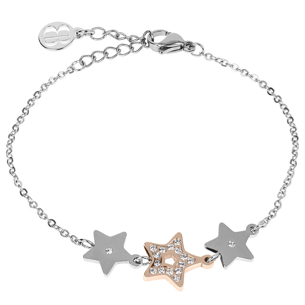 BOCCADAMO MYA Bracciale Stelle Rodio e Rosè con Zirconi Bianchi