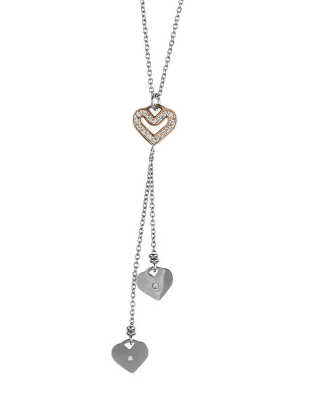 BOCCADAMO MYA Collana Pendente Cuori Rosè e Zirconi Bianchi
