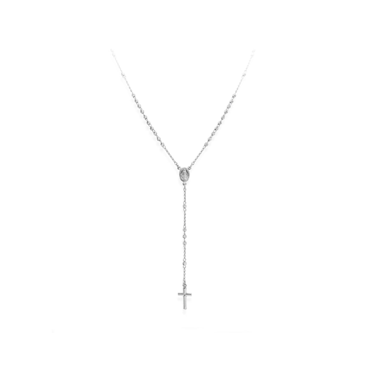 AMEN Collana Rosario Classico Rodiato Diamantato grani 3mm Argento 925