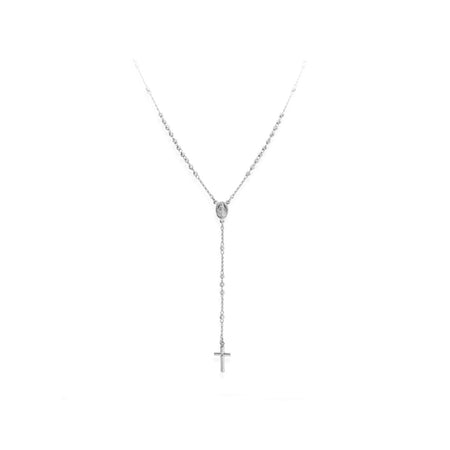 AMEN Collana Rosario Classico Rodiato Diamantato grani 3mm Argento 925