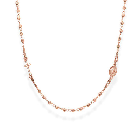 AMEN Collana Rosario Girocollo grani 3mm Diamantati in Argento Rosè 925