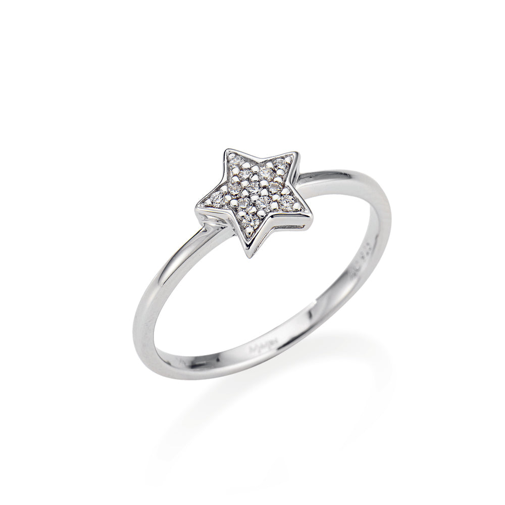 AMEN Anello Stella con Pavè di Zirconi Bianchi