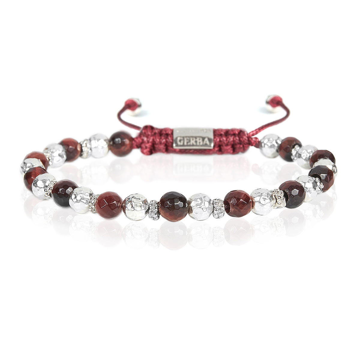 GERBA Bracciale Silver Stone 04 con Occhio di Tigre Rosso e Argento 925