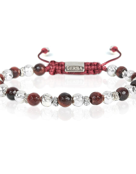 GERBA Bracciale Silver Stone 04 con Occhio di Tigre Rosso e Argento 925